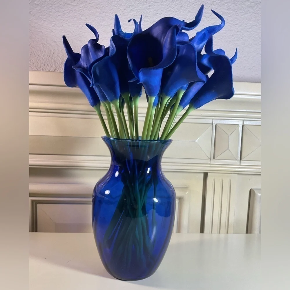 Vintage Cobalt Blue Glass Vase Bold Royal Blue Minimalist Home Decor